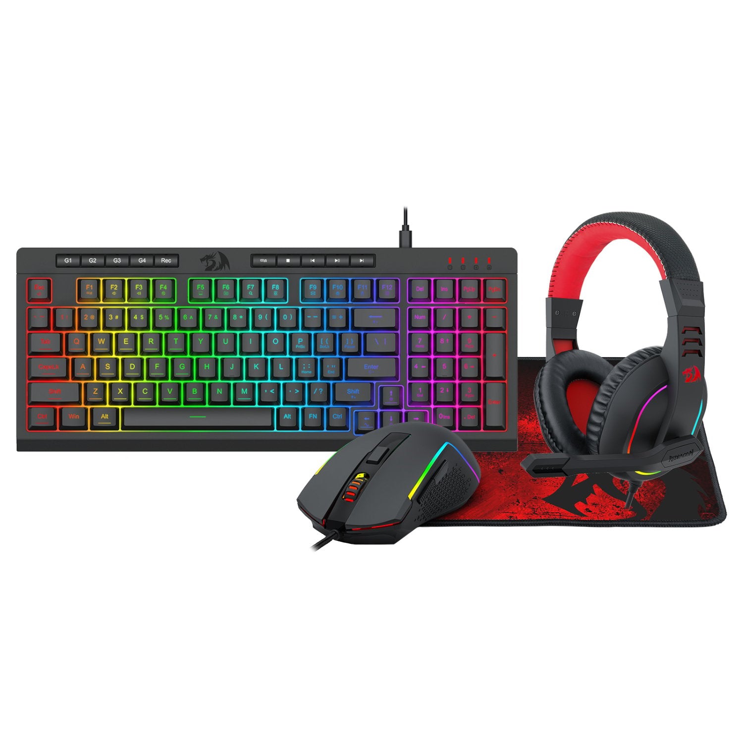 GUNMANSA Redragon 4-in-1 Keyboard | Mouse | Mousepad | RGB Headset Gaming Combo