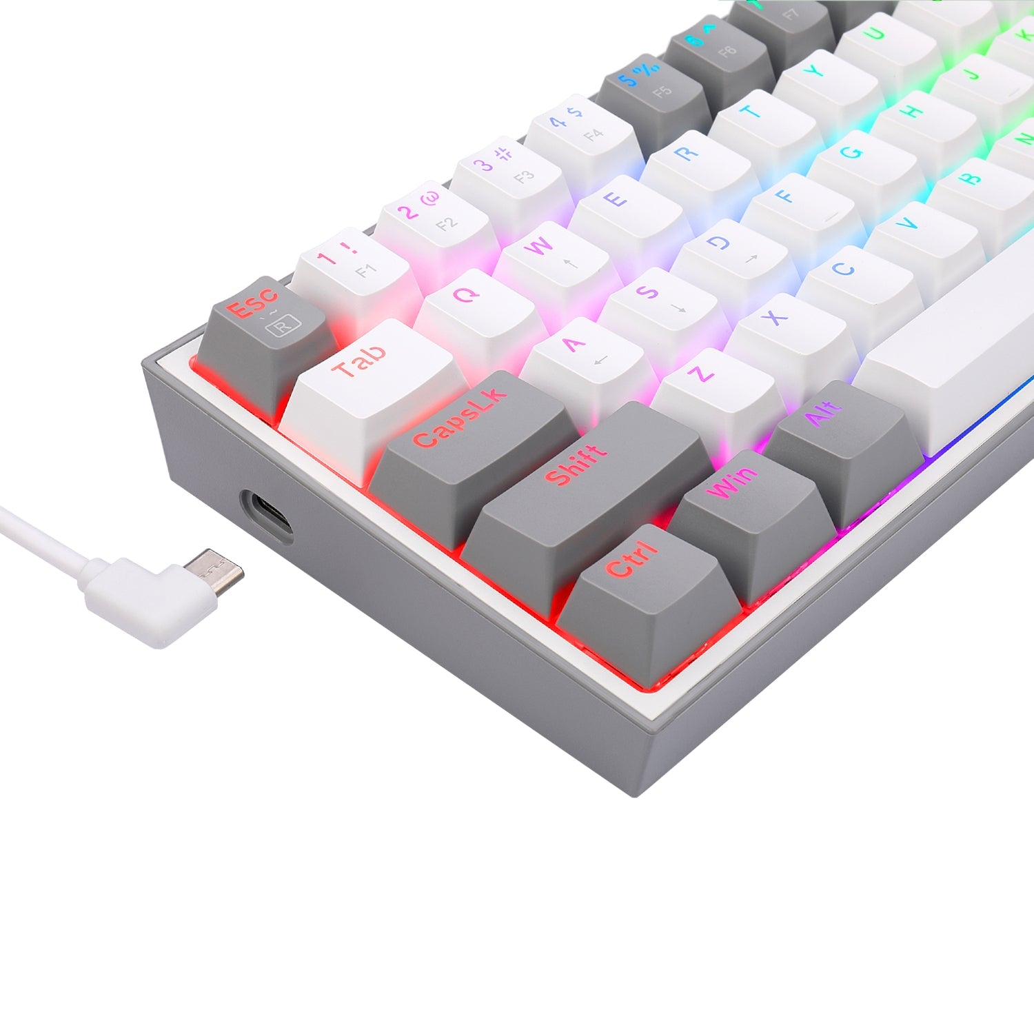 GUNMANSA Redragon K617 FIZZ 60% Wired RGB Gaming Keyboard - White/Grey