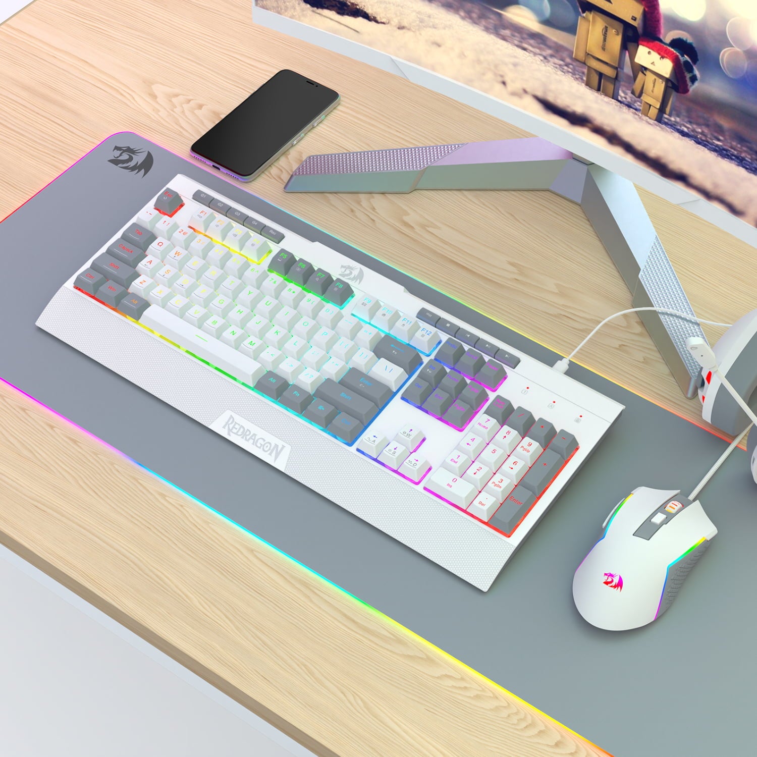 GUNMANSA Redragon S151 Wired RGB Gaming Keyboard and Mouse Combo - White and Grey