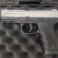 GUNMANSA Retay PT23 Shiny Chrome Blank/Pepper Gun (Semi Auto|14+1|9mm PAK)