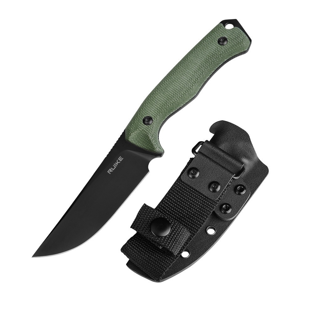 GUNMANSA Ruike F186-MG Fixed Blade Knife Black D2 Blade Green Micarta Handle