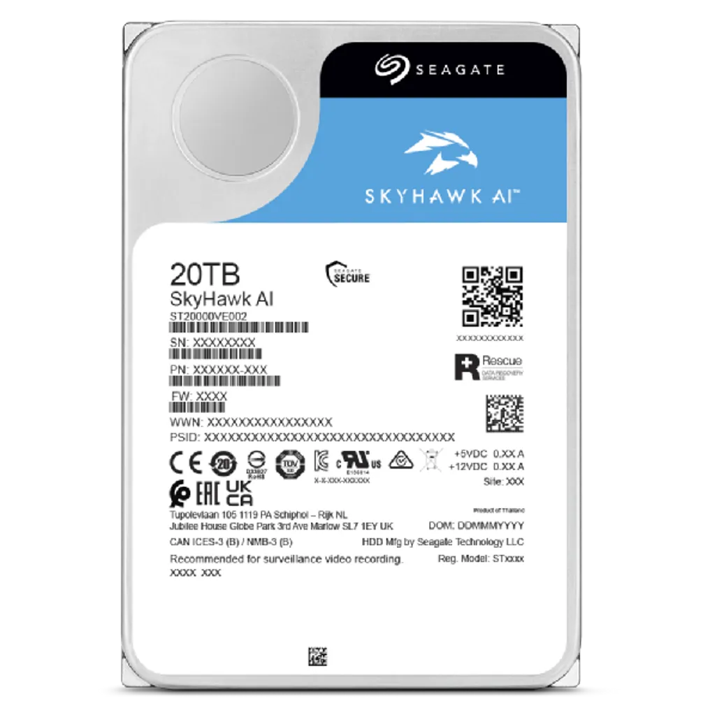 GUNMANSA Seagate SkyHawk AI, 20 TB, 7200 RPM, 512 MB, 3.5", Serial ATA III