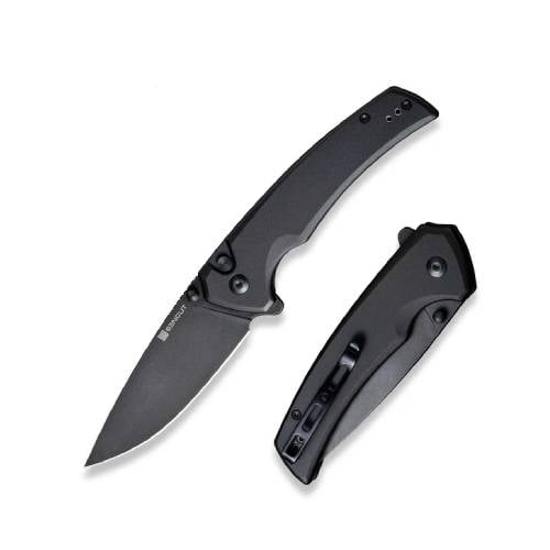 GUNMANSA Sencut Serene BLK Aluminium Handle BLK Stonewash D2 Knife – S1022B-1