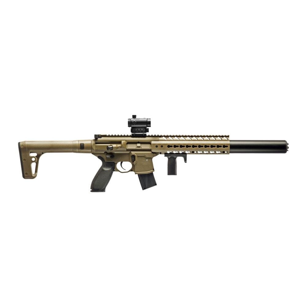 GUNMANSA Sig Sauer MCX FDE Gas Rifle (Semi Auto|Blowback|CO2|30|700 FPS|15J|4.5mm) W/Red Dot