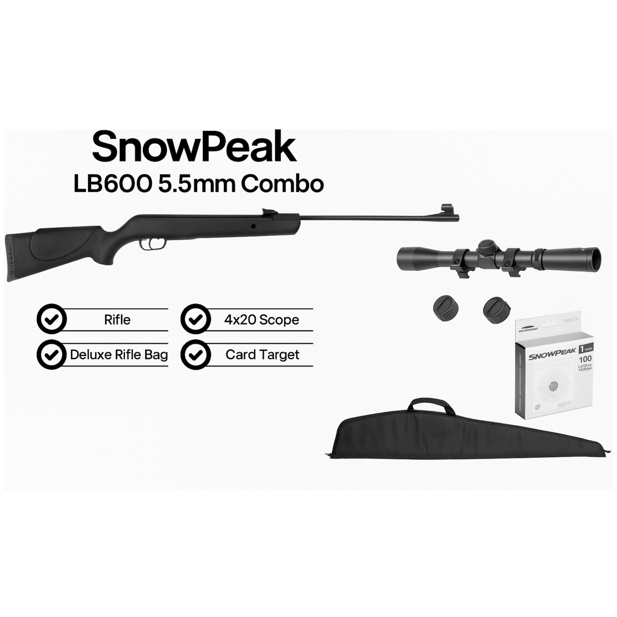 GUNMANSA Snowpeak LB600 Air Rifle Combo (Break Barrel|1|550 FPS|10J|109cm|2.8kg|5.5mm) - GSA