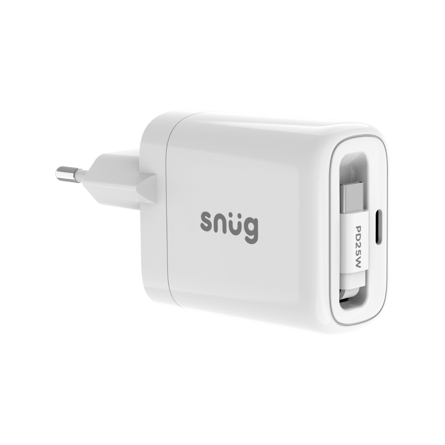 GUNMANSA Snug 1 Port PD Charger With Retractable Cable - 25W - White