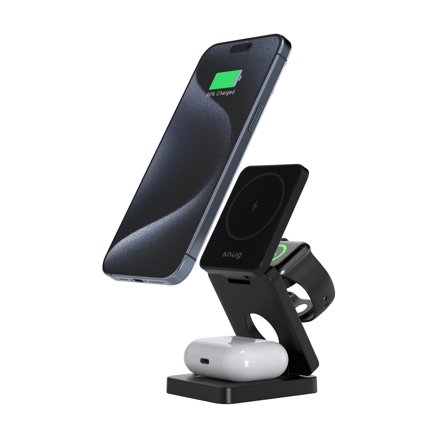 GUNMANSA Snug 3-In-1 Magnetic Wireless Travel Charger 15W - Black