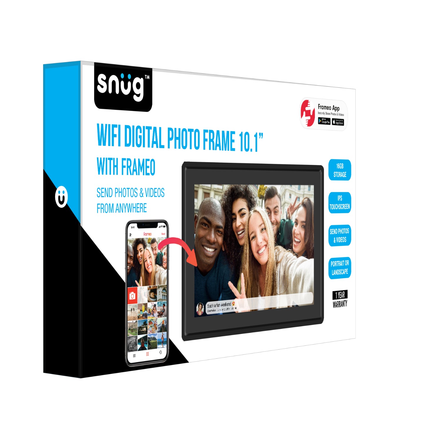 GUNMANSA Snug Digital Photo Frame With Frameo 16GB 10.1Inch - Black