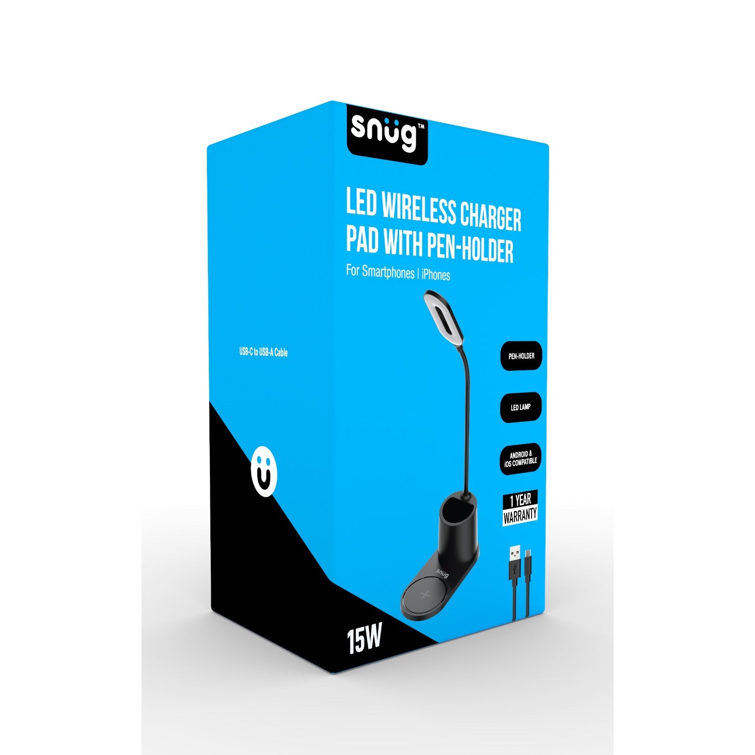 GUNMANSA Snug LED Wireless Charger Pad With Pen Holder 15W - Black