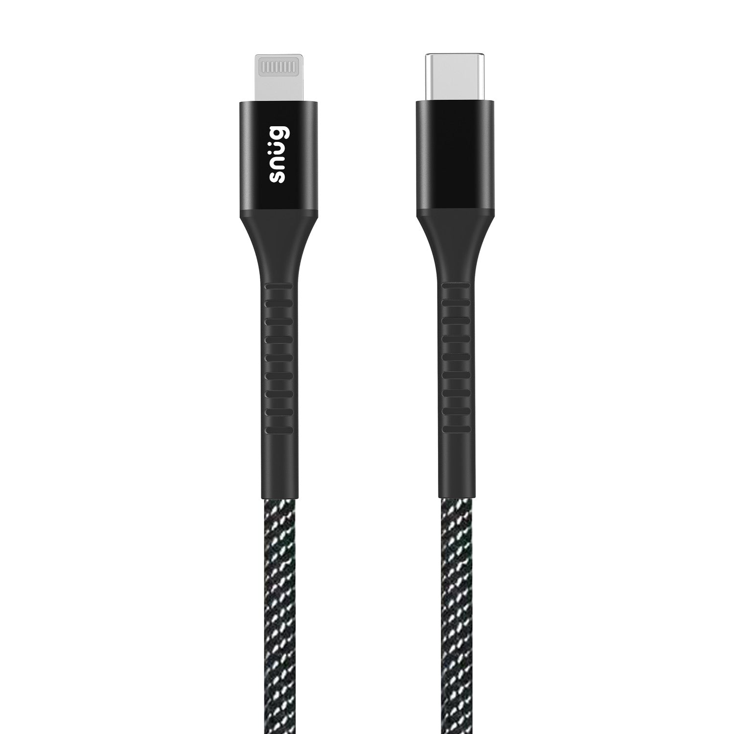 GUNMANSA Snug Type-C To MFI Nylon Braided Cable 60W - 1.2 Metre - Black/Silver