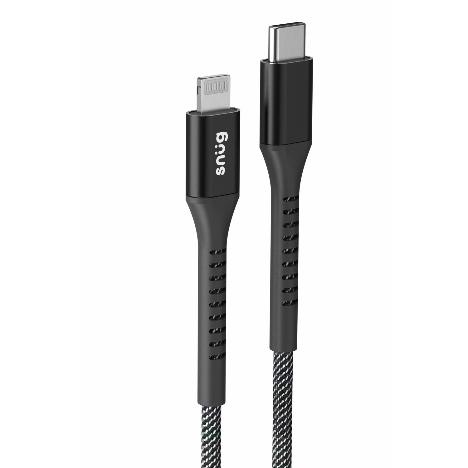 GUNMANSA Snug Type-C To MFI Nylon Braided Cable 60W - 1.2 Metre - Black/Silver