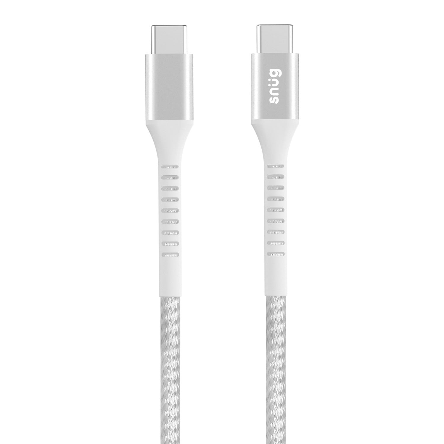 GUNMANSA Snug Type-C To Type-C Nylon Braided Cable 60W -  1.2 Metre - White/Silver
