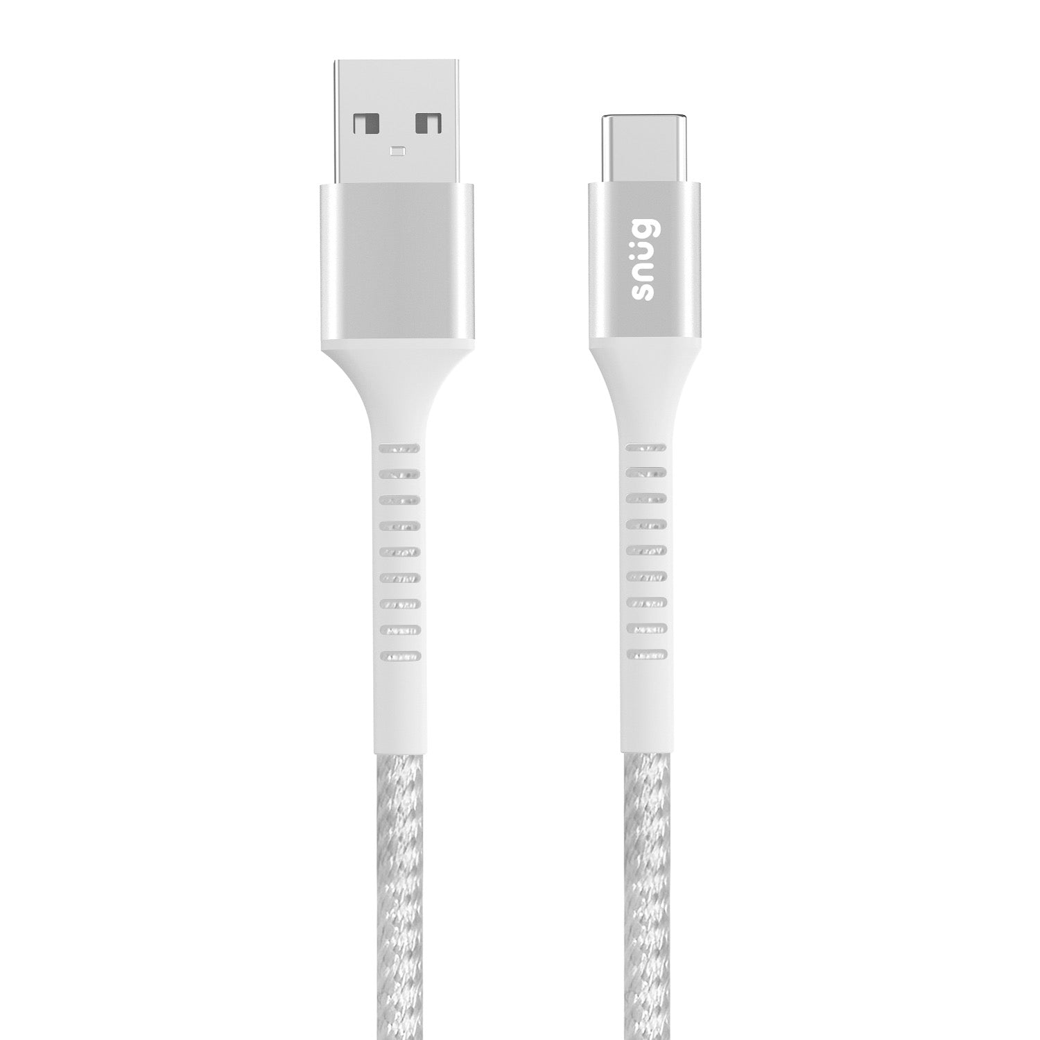 GUNMANSA Snug USB To Type-C Nylon Braided Cable 10W - 1.2 Metre - White/Silver