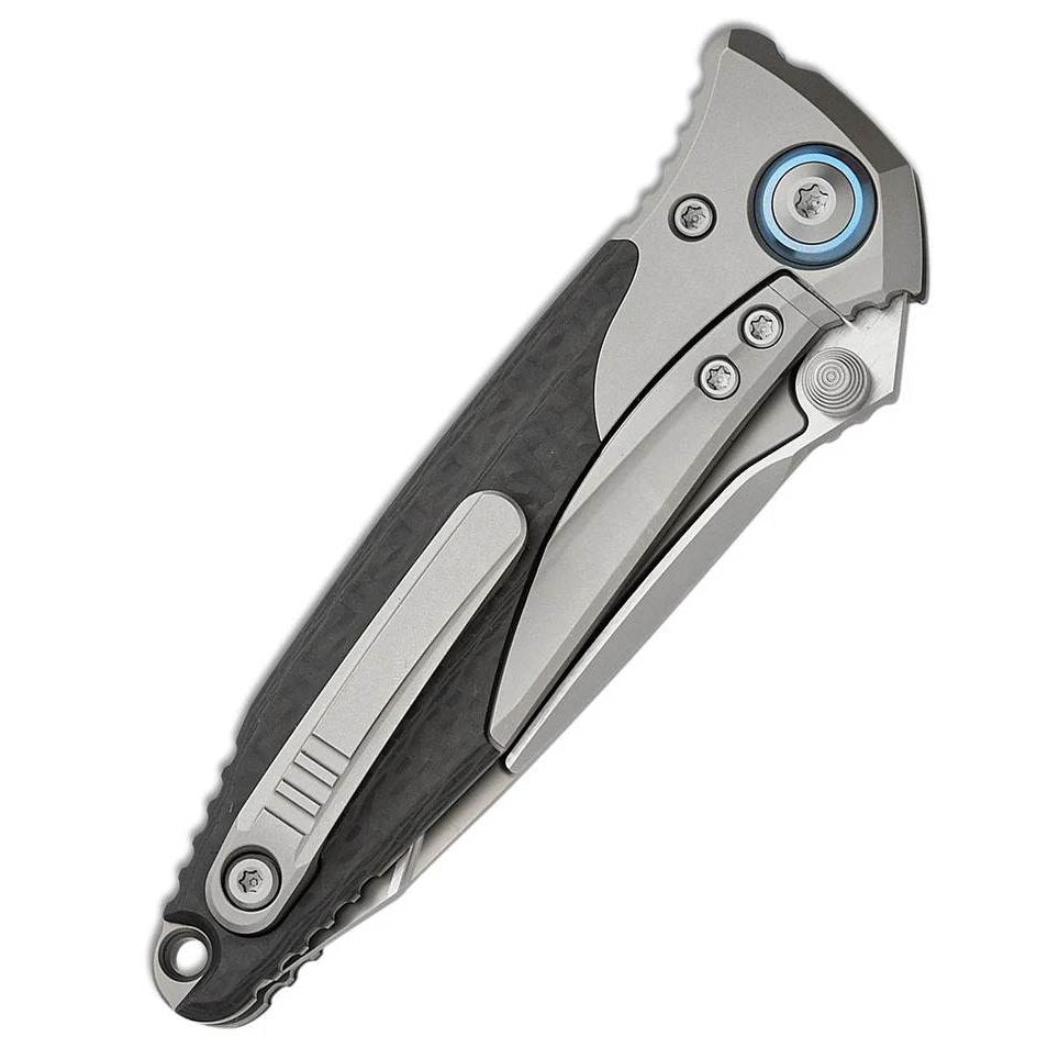 GUNMANSA SOCOM Bravo Mini TE Titanium Handle Bead Blast Standard Blue Ti Pivot Collar Carbon Fiber Scales - 261M-7CFTI