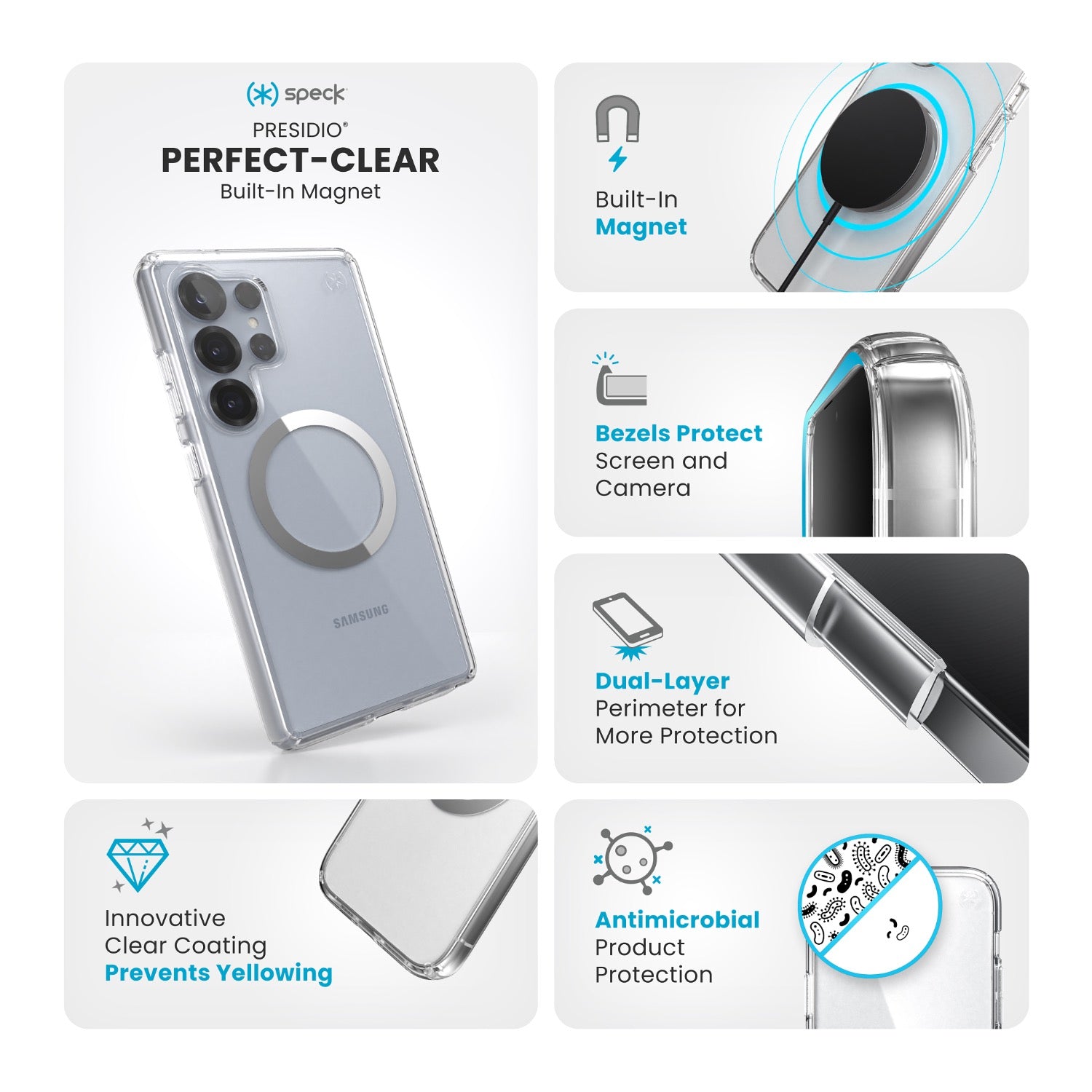 GUNMANSA Speck Presidio Perfect Clear Magnet Case - Samsung Galaxy S25 Ultra - Clear & Chrome