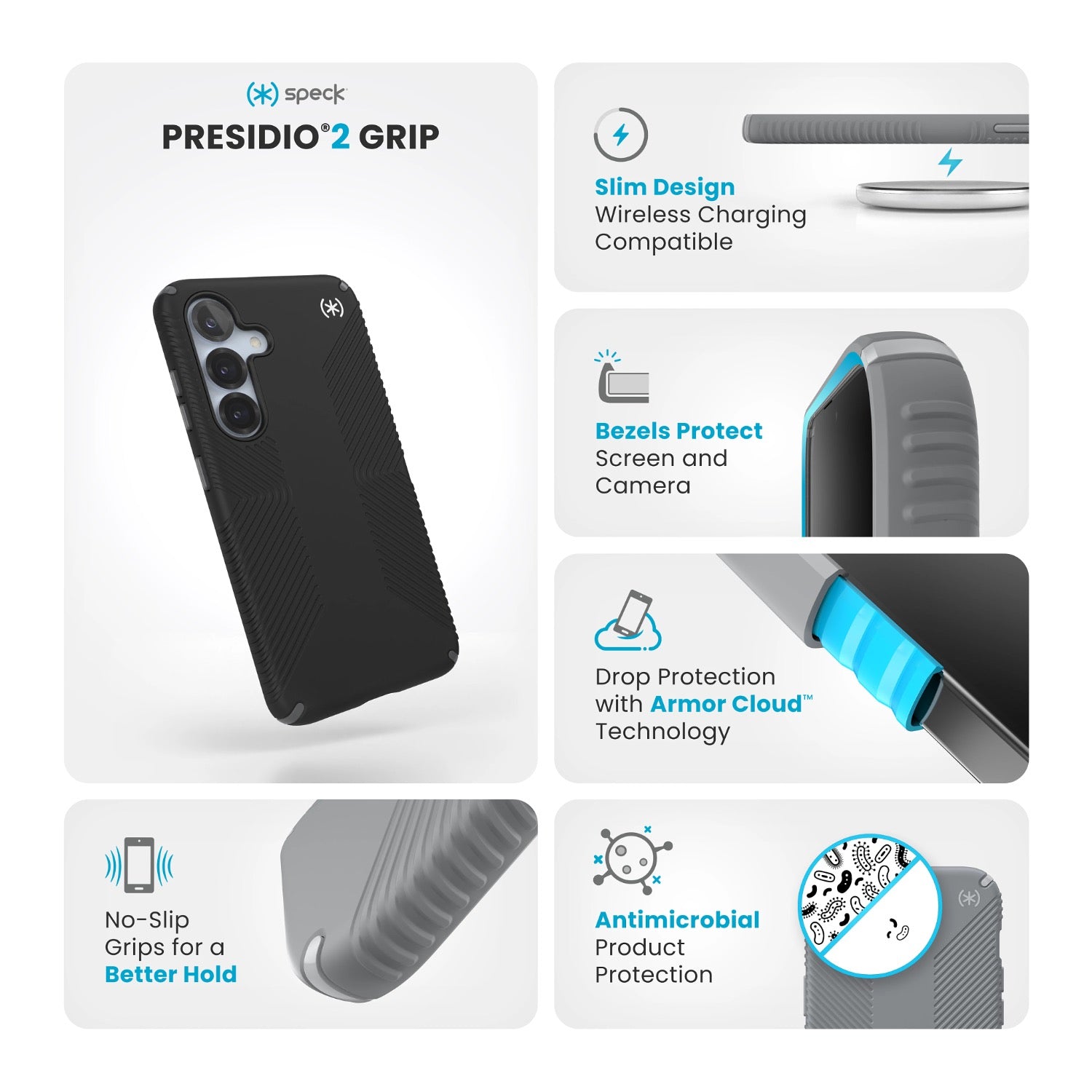 GUNMANSA Speck Presidio2 Grip Case - Samsung Galaxy S25 - Black & Slate Grey