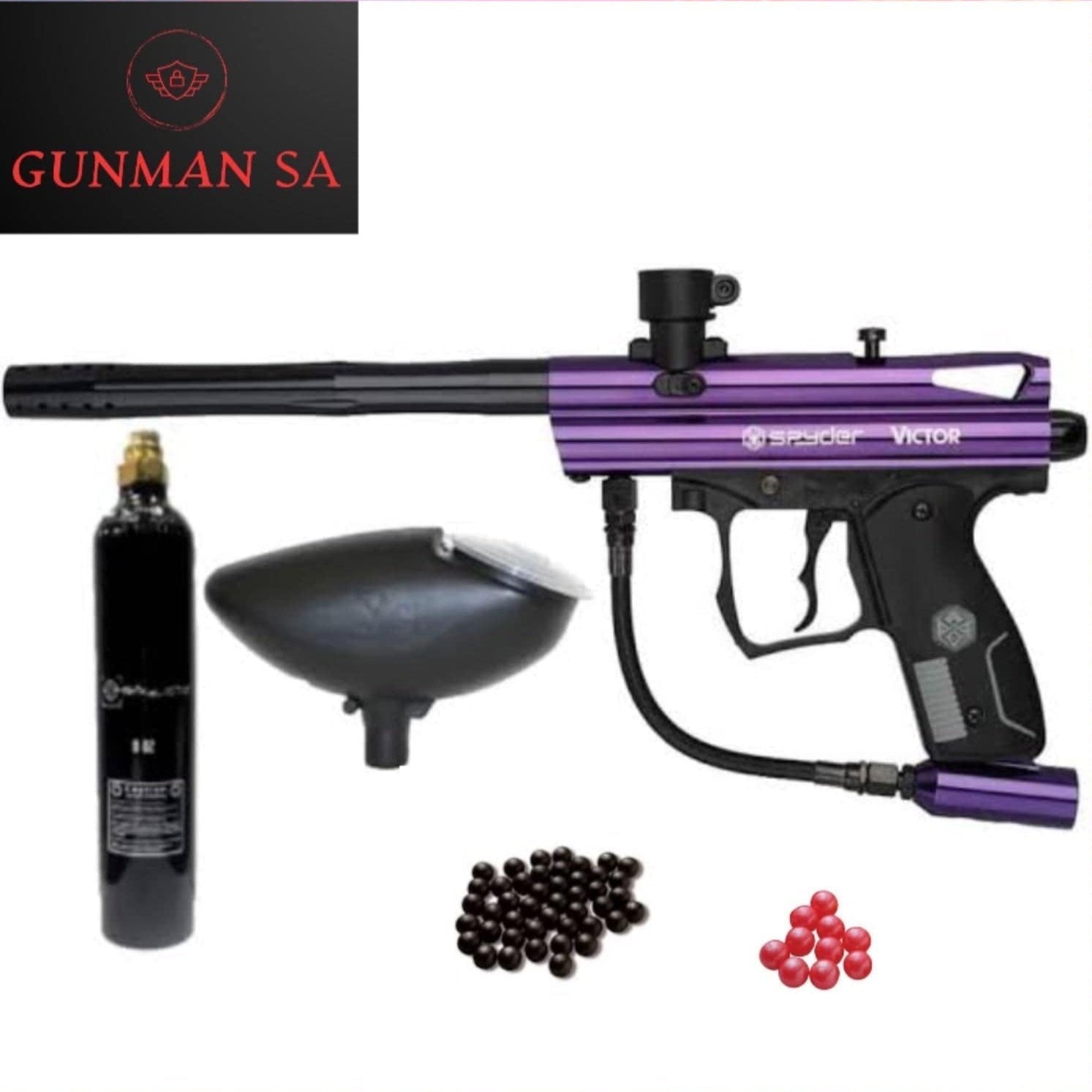 GUNMANSA SPYDER VICTOR PAINTBALL GUN (+ 9oz TANK + HOPPER + 100 .68 NYLONS + 5 .68 PEPPERS) SPECIAL - GSA