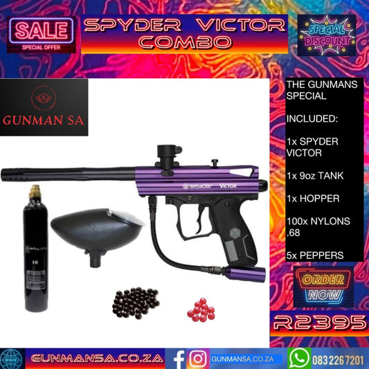 GUNMANSA SPYDER VICTOR PAINTBALL GUN (+ 9oz TANK + HOPPER + 100 .68 NYLONS + 5 .68 PEPPERS) SPECIAL - GSA