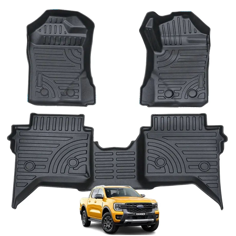 GUNMANSA Suitable To Fit - Ranger Next Gen (22-On) Double-Cab Moulded TPE Rubber Floor Mats (3-Piece)