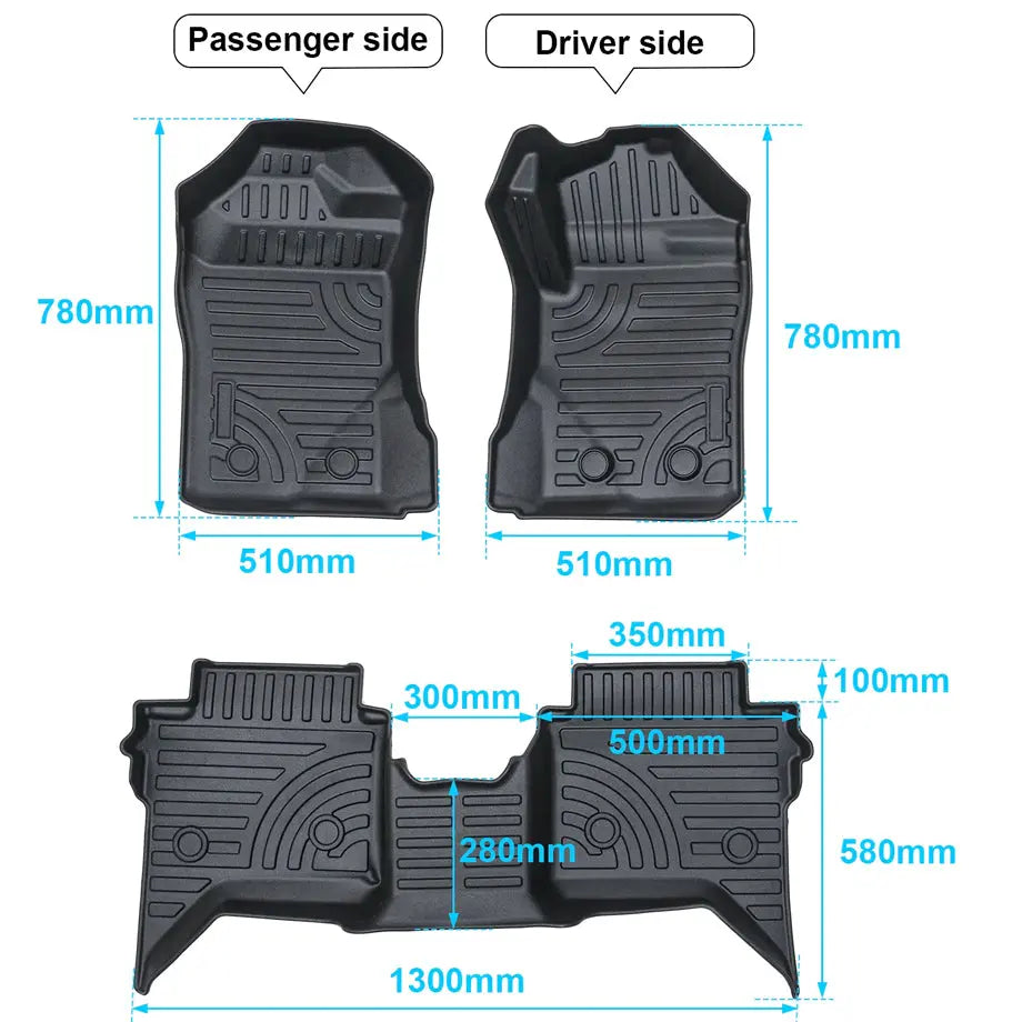GUNMANSA Suitable To Fit - Ranger Next Gen (22-On) Double-Cab Moulded TPE Rubber Floor Mats (3-Piece)