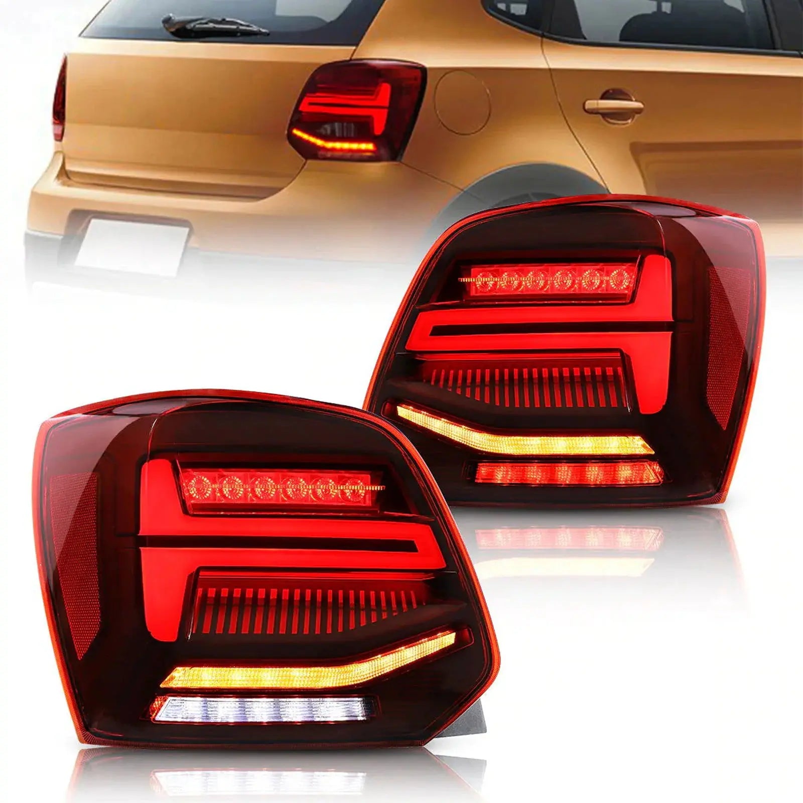 GUNMANSA Suitable To Fit - VW Polo 6R Smoked Red LED Sequential Taillight
