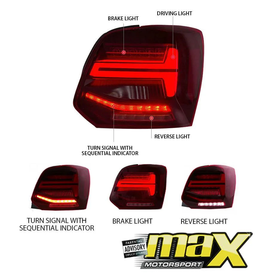 GUNMANSA Suitable To Fit - VW Polo 6R Smoked Red LED Sequential Taillight