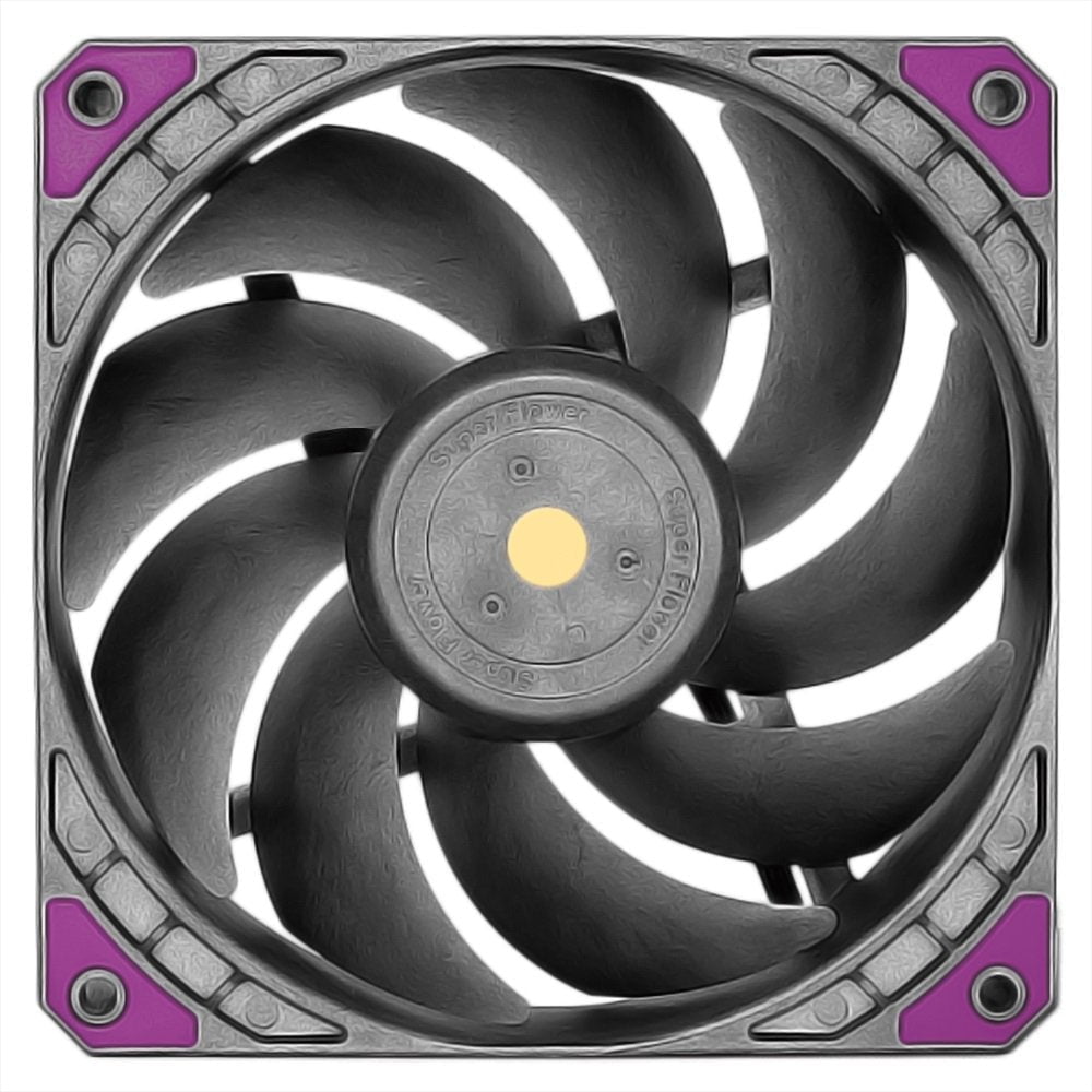 GUNMANSA Super Flower, MEGACOOL 120mm fan, 12-pole motor design, extremely cooling performance, PWM, Black/Grey, Computer Case Fan, Anti-Vibration Mounting Pads, SF-PF121-BK, 30mm depth