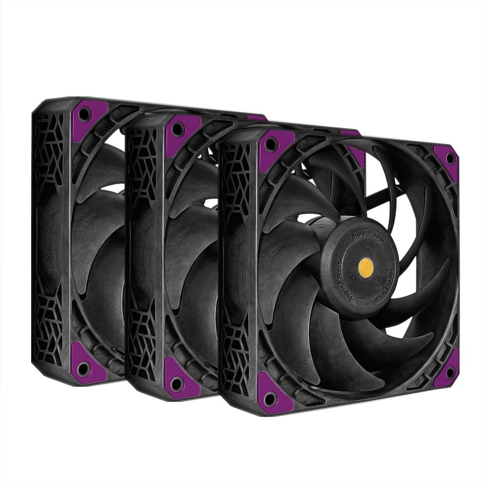 GUNMANSA Super Flower, MEGACOOL 120mm fan, Triple-Pack, 12-pole motor design, super cooling performance, PWM, Purple Anti-Vibration Mounting Pads, Computer Case Fan, Remote Control, SF-PF121-BK_3P, 30mm depth