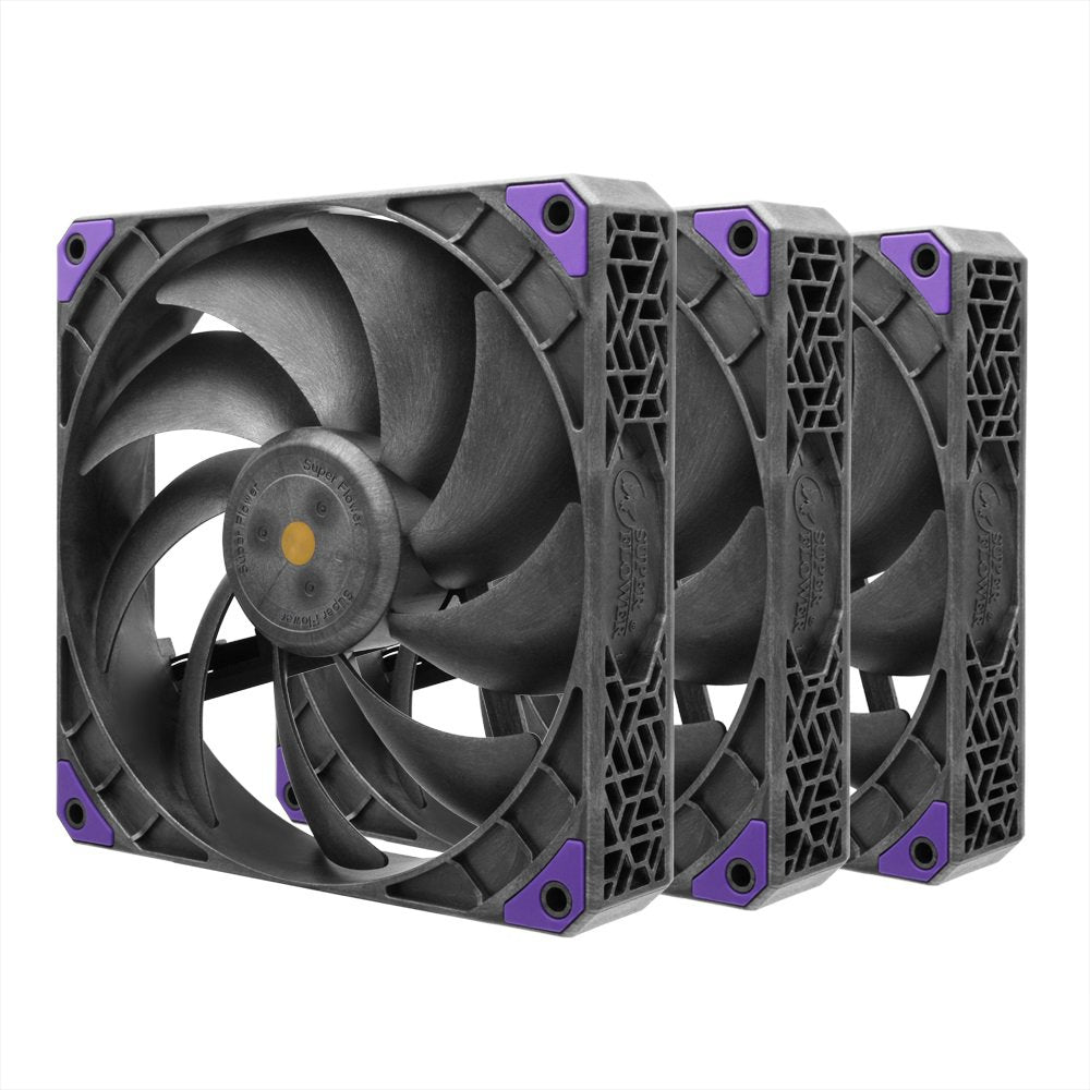GUNMANSA Super Flower MEGACOOL 140mm fan, Triple-Pack, 12-pole motor, PWM, Purple Anti-Vibration Mounting Pads, Computer Case Fan, Remote Control, SF-PF141-BK_3P, 30mm depth