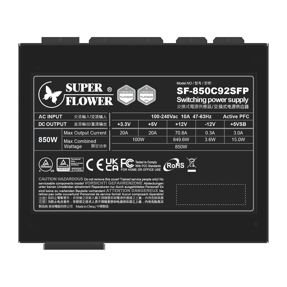 GUNMANSA Super Flower SFX (Small Form Factor) Combat SFX FP 850W 80+ Platinum, Full Modular, ATX 3.1&PCIe 5.1, W/12V-2x6, SF-850C92SFP, SFX Power Supply, Black