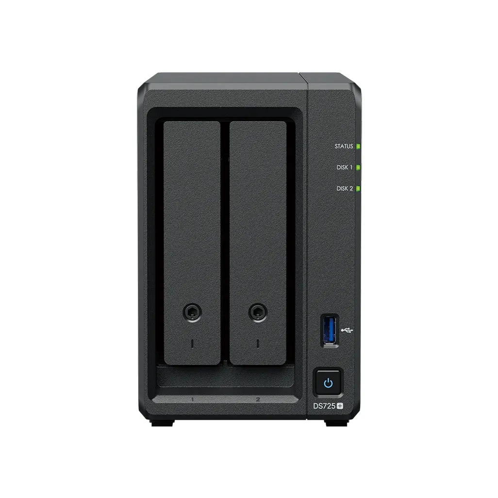 GUNMANSA Synology DS725+ 2 Bay NAS AMD Ryzen R1600 2C CPU 4 GB DDR4 ECC SODIMM (2 RAM slots) 1 x RJ-45 1GbE 1 x RJ-45 2.5GbE