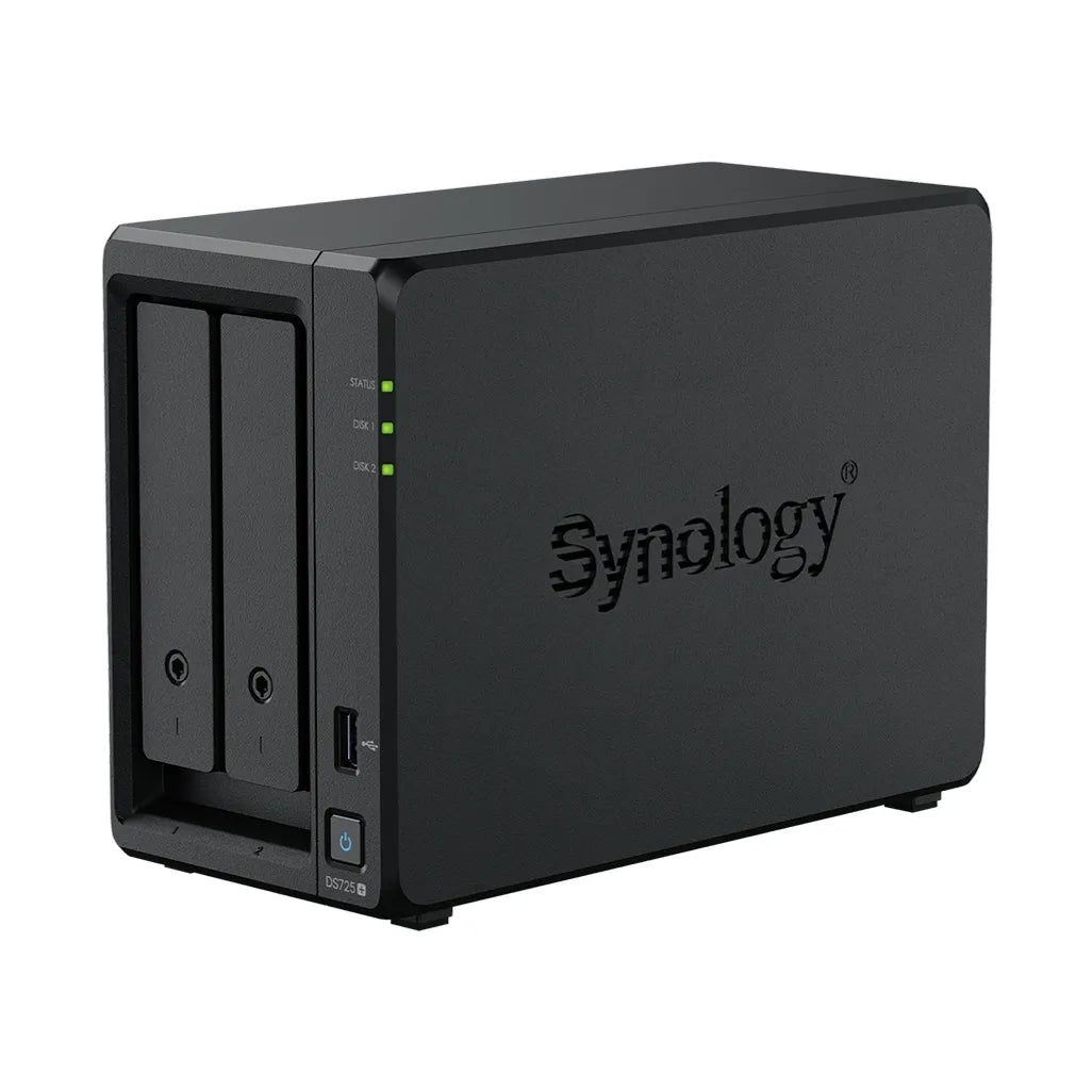 GUNMANSA Synology DS725+ 2 Bay NAS AMD Ryzen R1600 2C CPU 4 GB DDR4 ECC SODIMM (2 RAM slots) 1 x RJ-45 1GbE 1 x RJ-45 2.5GbE