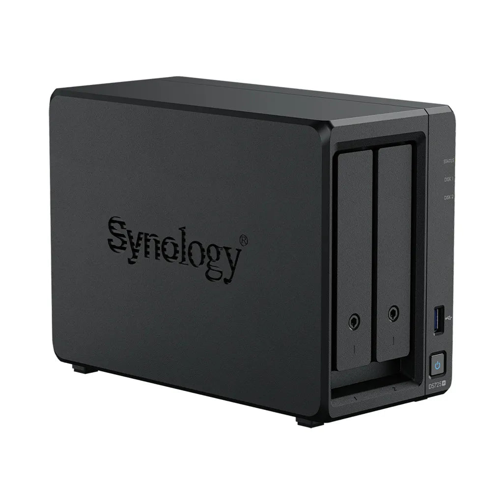 GUNMANSA Synology DS725+ 2 Bay NAS AMD Ryzen R1600 2C CPU 4 GB DDR4 ECC SODIMM (2 RAM slots) 1 x RJ-45 1GbE 1 x RJ-45 2.5GbE