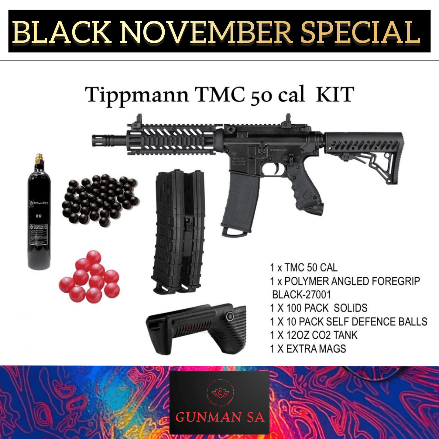 GUNMANSA THE TIPPMANN TMC .50 CAL PAINTBALL GUN SELF DEFENCE BUNDLE SPECIAL - GSA