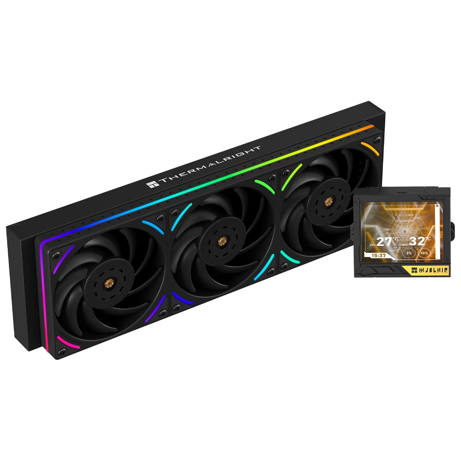 GUNMANSA Thermalright Mjolnir Vision 360 UB ARGB Black CPU Water Cooler, 3 PWM Fans Water Cooling System with 2150PRM, for AM4/AM5&Intel LGA1851/1700, Magnetic Detachable LCD Screen with 640 * 480 Resolution