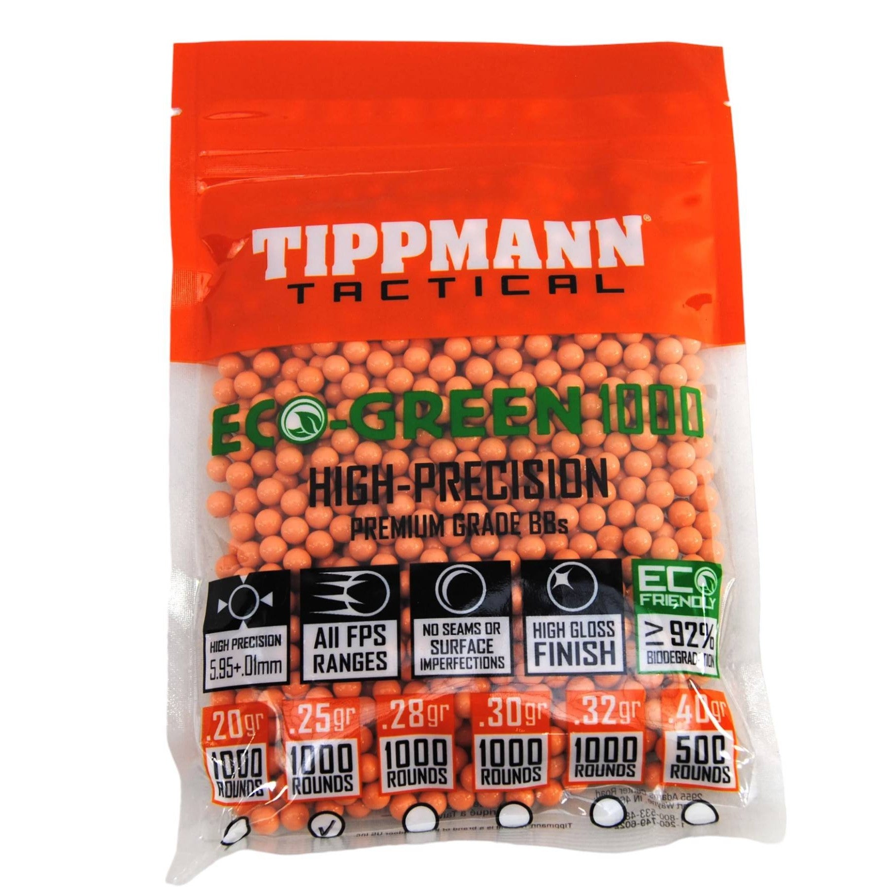 GUNMANSA Tippmann 6MM ECO BBS .25G 1000CT ORANGE – 65552