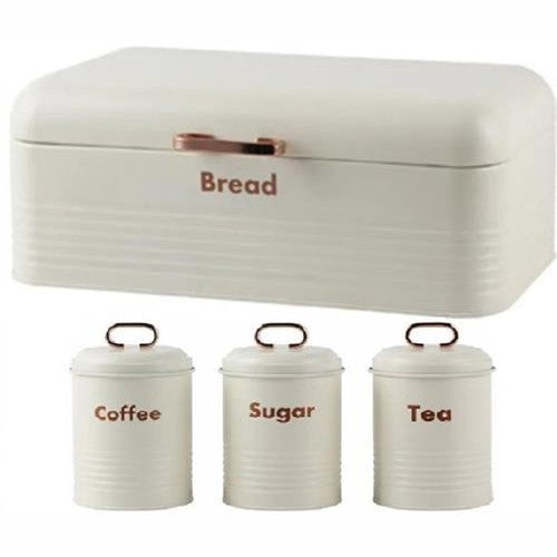 GUNMANSA Totally 4-Piece Breadbin and Canister Tin Set Combo White