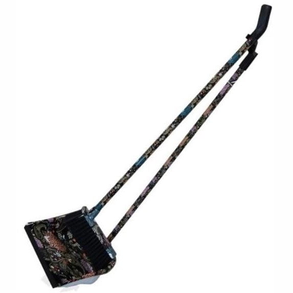 GUNMANSA Totally Long Dust Pan Broom Set Black Floral Design