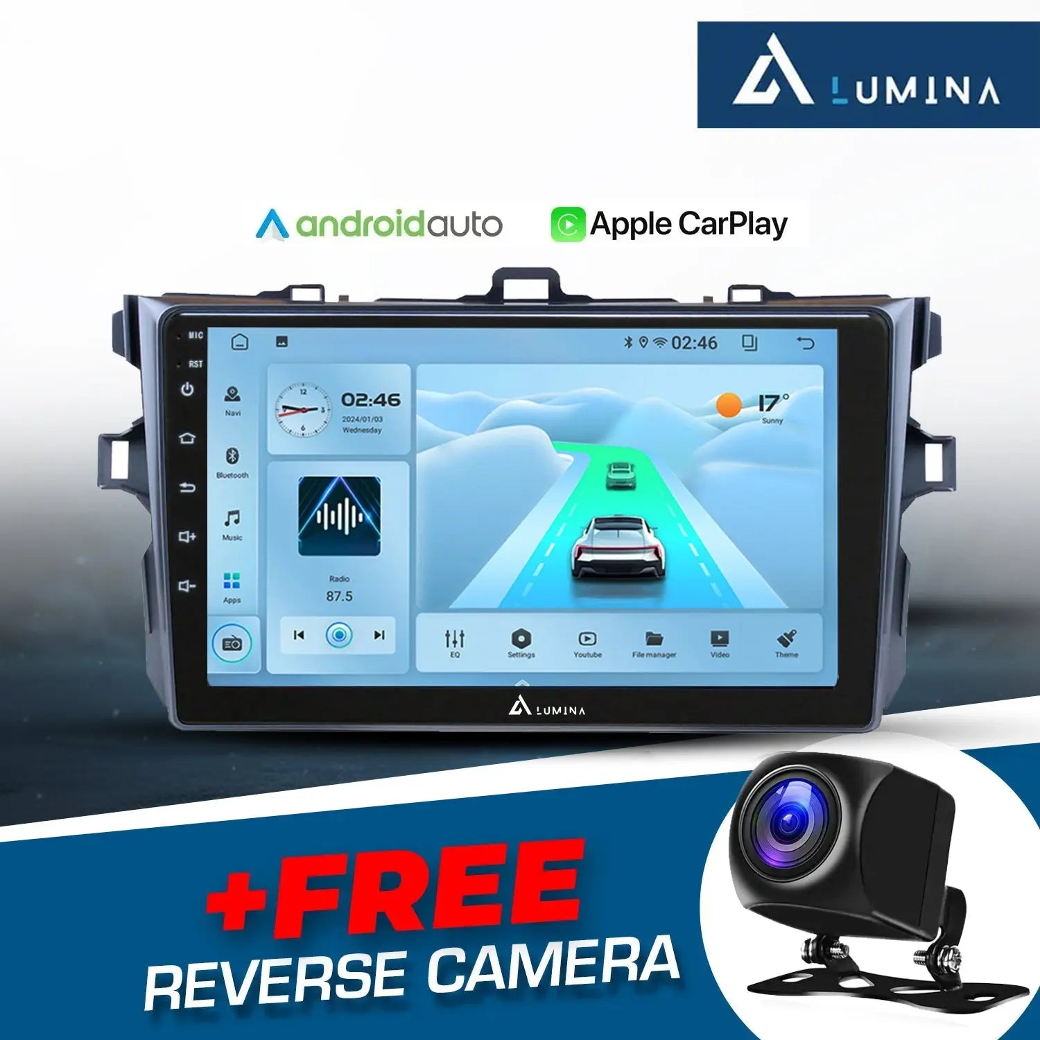 GUNMANSA Toyota Corolla (07-13) - 9 Inch Lumina Android Entertainment & GPS System +FREE Reverse Camera