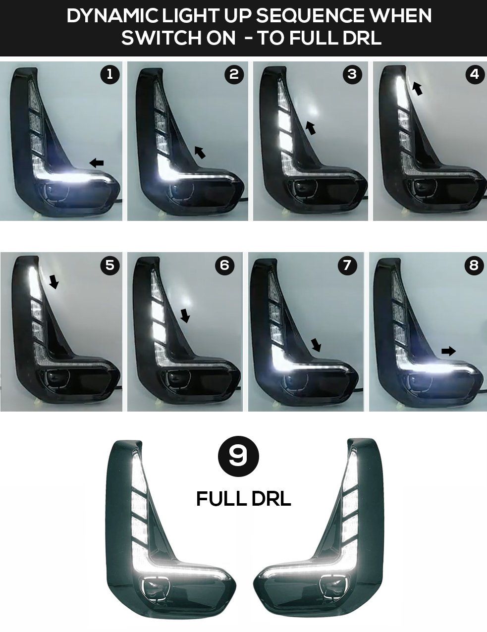 GUNMANSA Toyota Hilux Revo (2020-On) Dual Function DRL LED Fog Light Surrounds With Dynamic Start Up