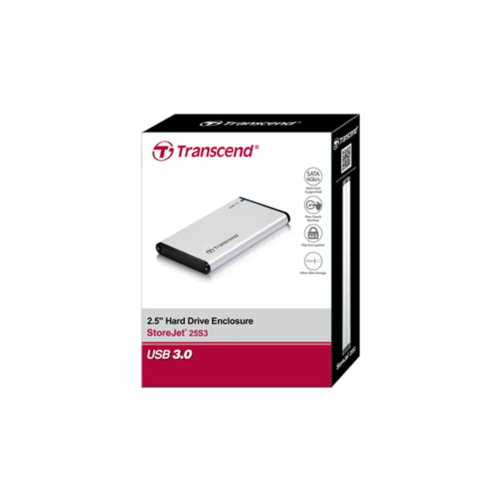GUNMANSA Transcend 2.5” SSD/HDD Enclosure, HDD/SSD enclosure, 2.5", Serial ATA III, 6 Gbit/s, USB connectivity, Silver