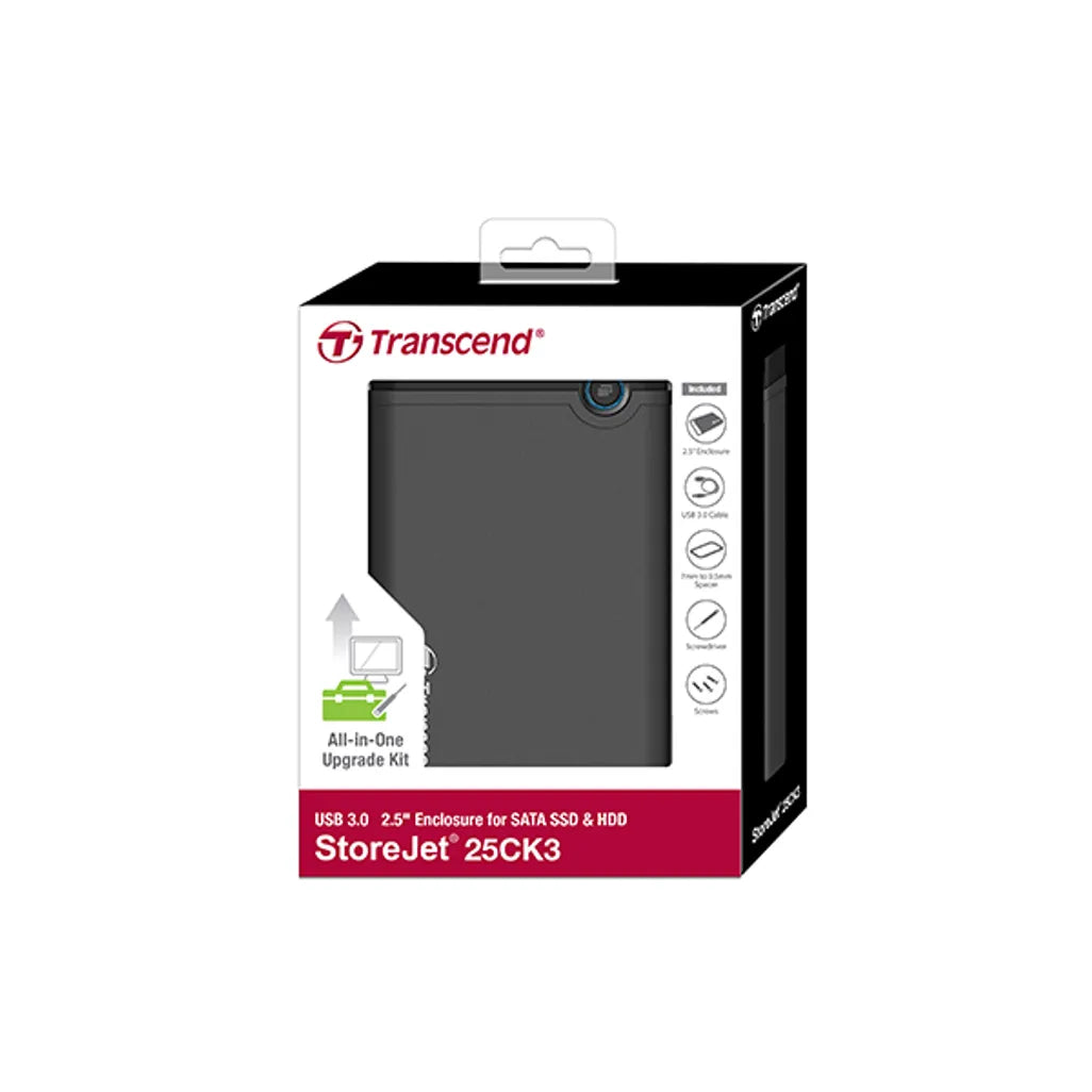 GUNMANSA Transcend 2.5” SSD/HDD Enclosure Kit, HDD/SSD enclosure, 2.5", Serial ATA III, USB connectivity, Grey