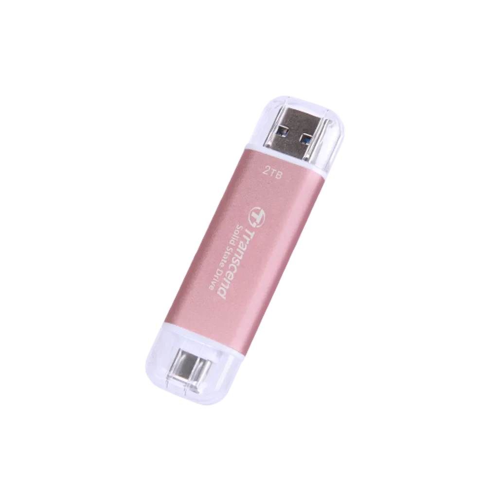 GUNMANSA TRANSCEND 2 TB ESD310P USB3.2 TYPE A & C (USB 10Gbps) OTG COMPACT PORTABLE SSD  - Read 1050MB/s Write 950 MB/s - Pink