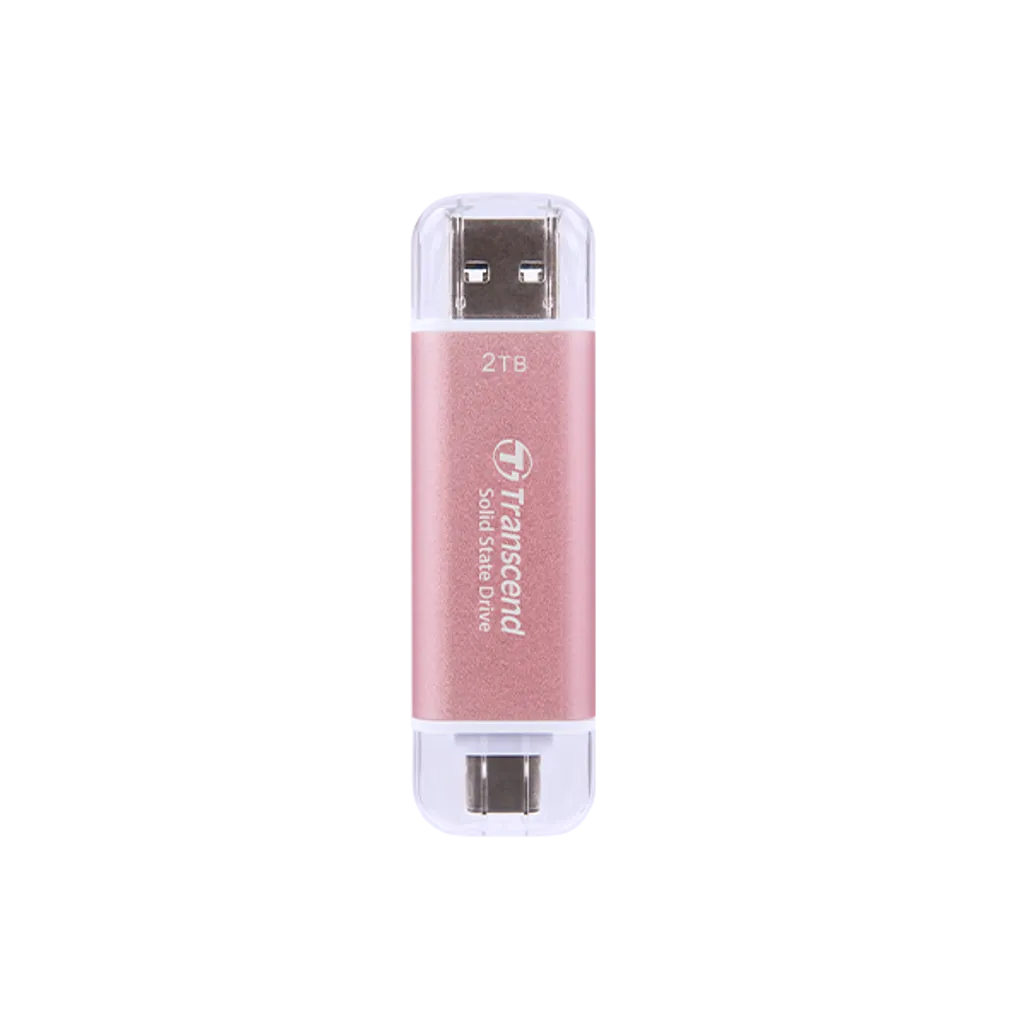 GUNMANSA TRANSCEND 2 TB ESD310P USB3.2 TYPE A & C (USB 10Gbps) OTG COMPACT PORTABLE SSD  - Read 1050MB/s Write 950 MB/s - Pink