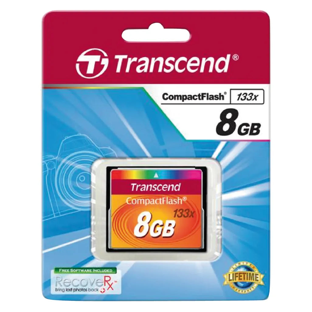 GUNMANSA Transcend CompactFlash 133x 8GB, 8 GB, CompactFlash, MLC, 50 MB/s, 20 MB/s, Black