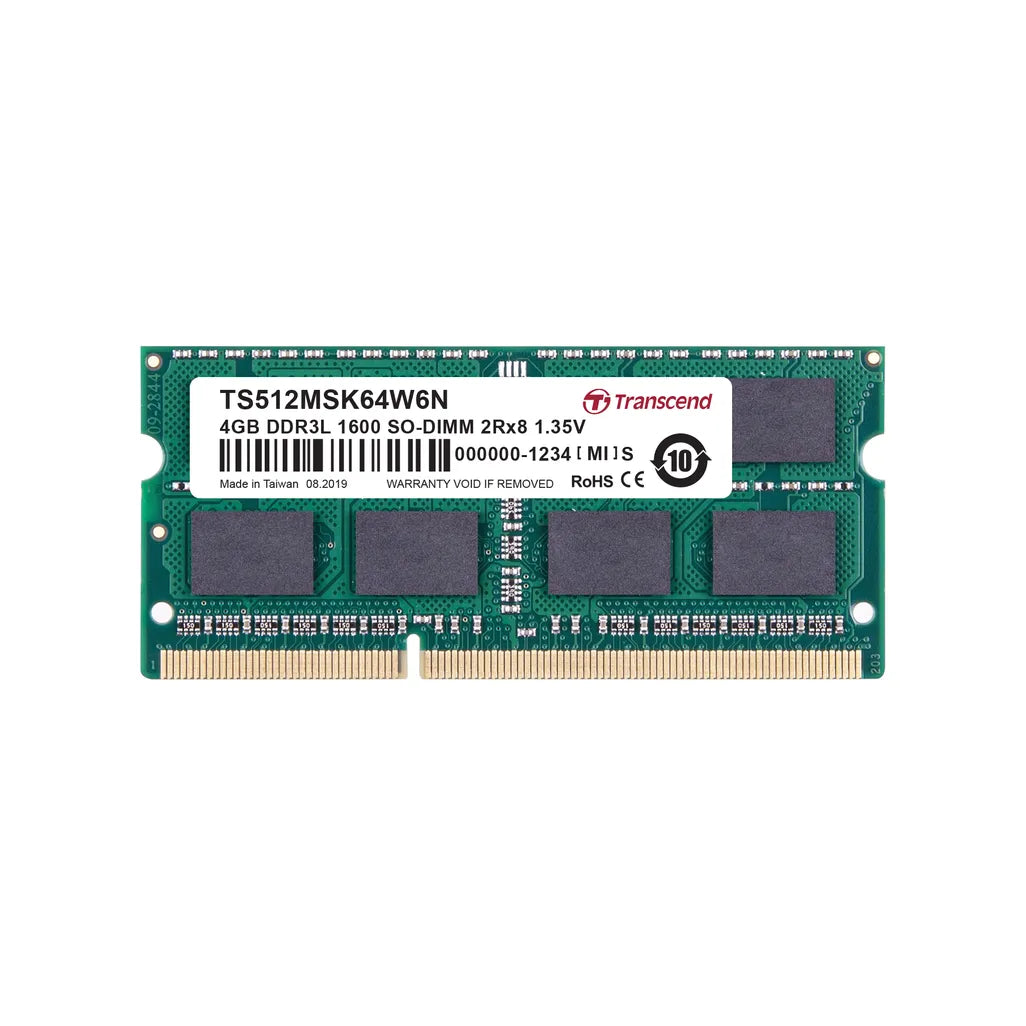 GUNMANSA Transcend DDR3-1600 SO-DIMM 4GB, 4 GB, 1 x 4 GB, DDR3, 1600 MHz, 204-pin SO-DIMM, Green