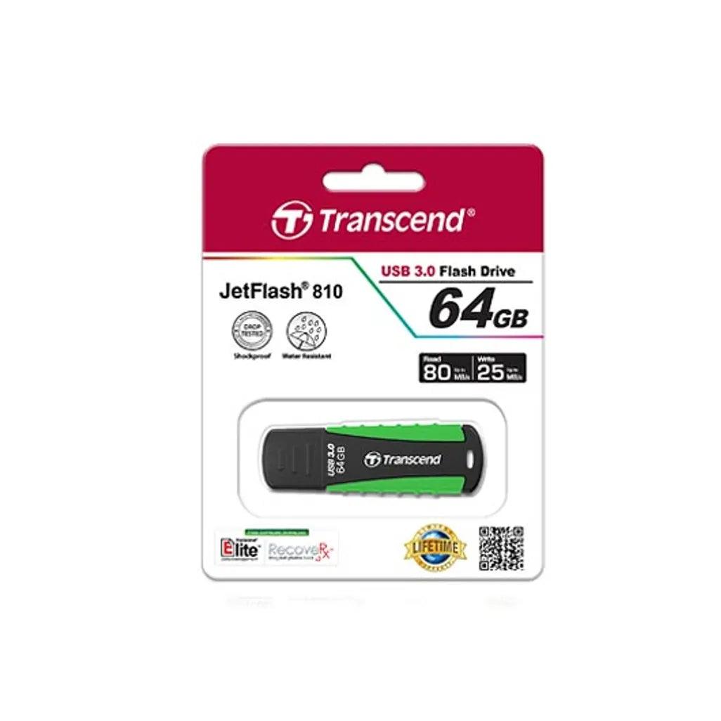 GUNMANSA Transcend JetFlash 810 64GB Green, 64 GB, USB Type-A, 3.2 Gen 1 (3.1 Gen 1), Cap, 12.4 g, Black, Green