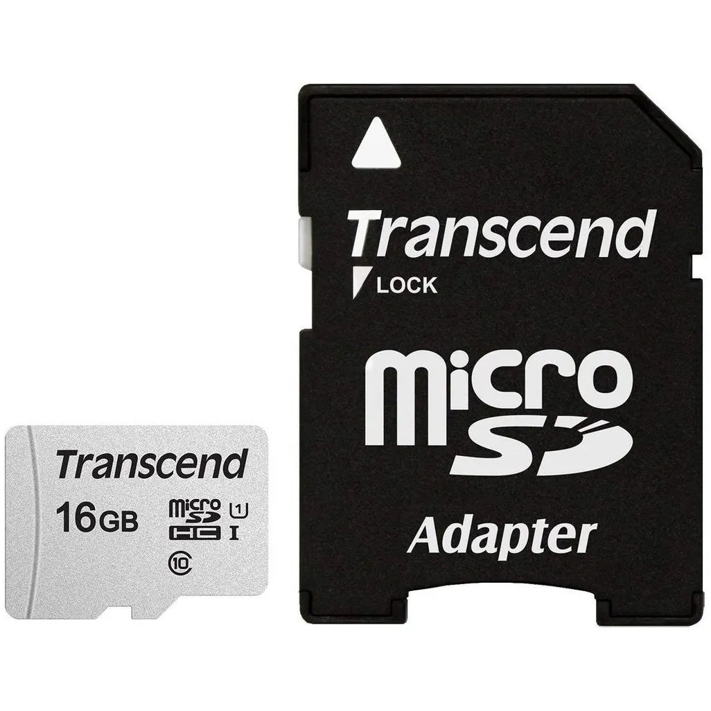 GUNMANSA Transcend microSD Card SDHC 300S 16GB with Adapter, 16 GB, MicroSDHC, Class 10, NAND, 95 MB/s, 10 MB/s