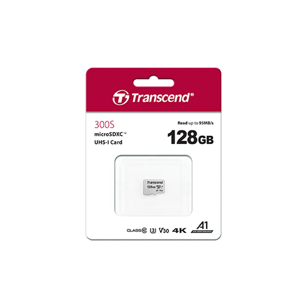 GUNMANSA Transcend microSD Card SDXC 300S 128GB with Adapter, 128 GB, MicroSDXC, Class 10, NAND, 95 MB/s, 40 MB/s