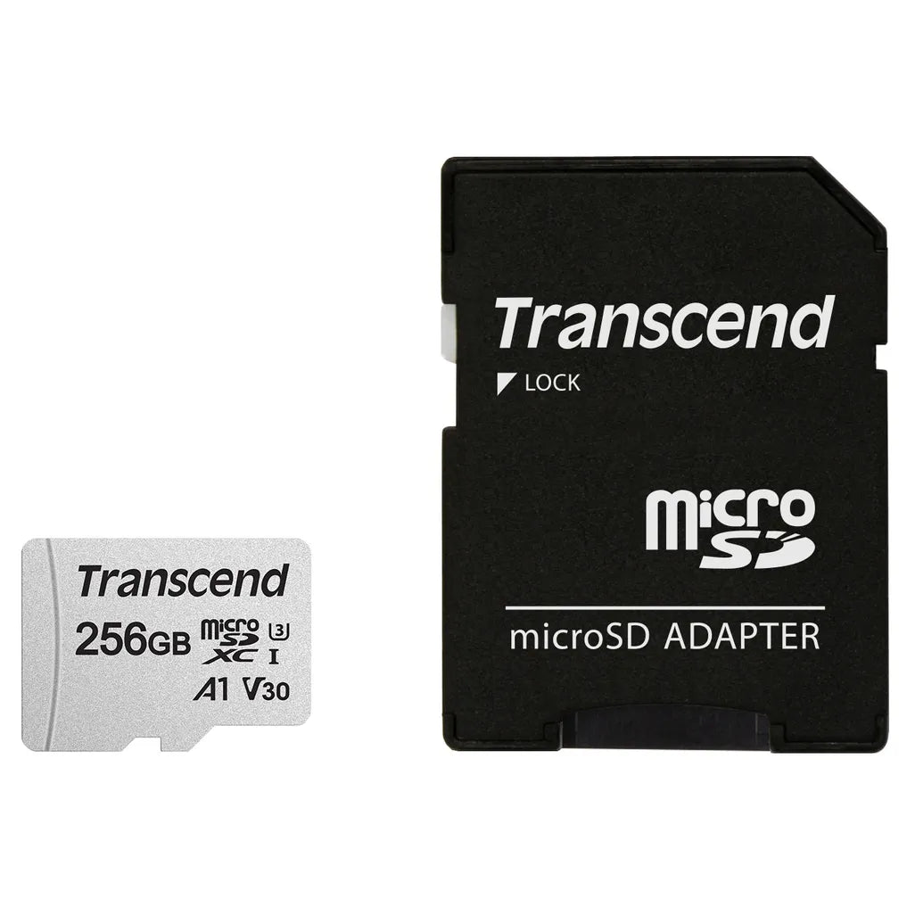 GUNMANSA Transcend microSD Card SDXC 300S 256GB with Adapter, 256 GB, MicroSDXC, NAND, 95 MB/s, 40 MB/s, Class 3 (U3)